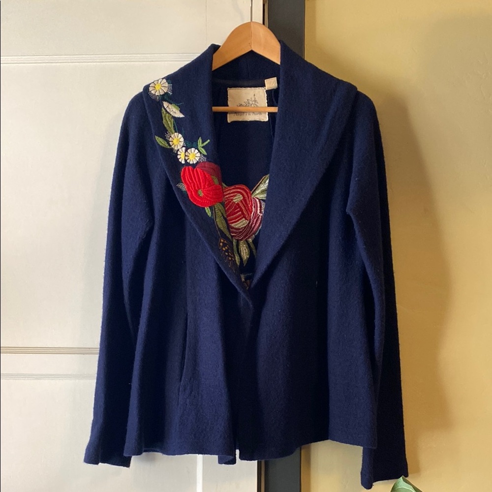 Anthropologie Angel of the North rare wool embroidered sweater jacket M